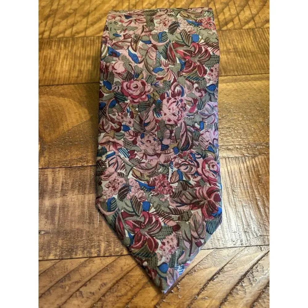 Vtg Scott Foster Men's Silk Tie 3.5” Pink Blue Floral Romanticism Made In USA